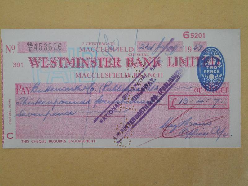 1959 Great Britain Cancelled Check,...