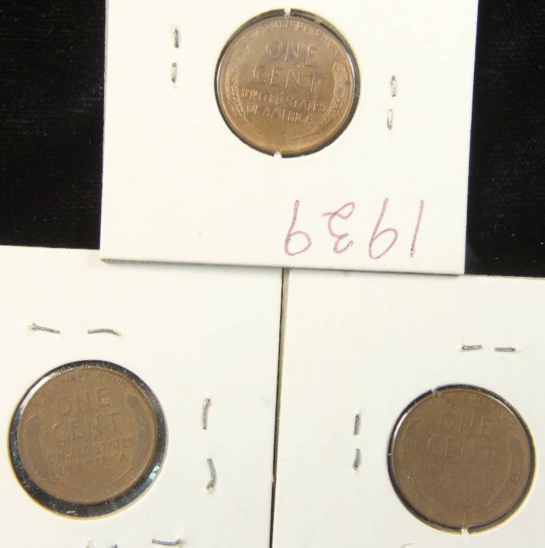 GROUP OF 3 HIGHER GRADE WHEAT CENTS 1939, 39D & 39S