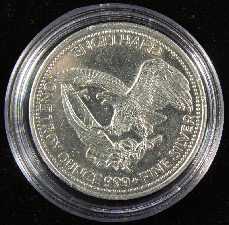 1 TROY OZ. .999 FINE SILVER ROUND 1984 ENGELHARD PROSPECTOR IN AIRTITE HOLDER