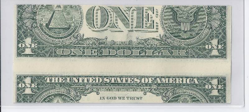 2009 US $1 BILL ERROR NOTE - MISALIGNED MIS-CUT ERROR