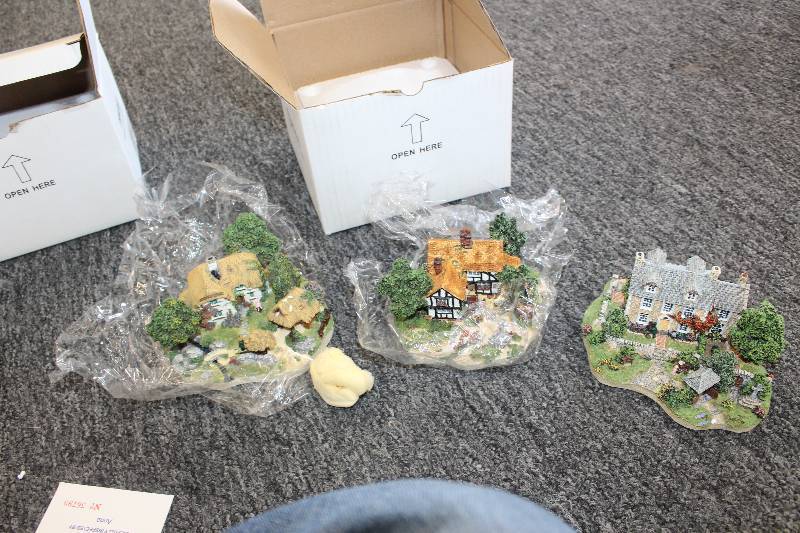lot 193 image: Lot of (3) The Danbury Mint Table Decorations by Jane Hart From The Country Village Collection Including 1) The Vicarage AND 1) The Bell Inn AND 1) Grannys Cottage