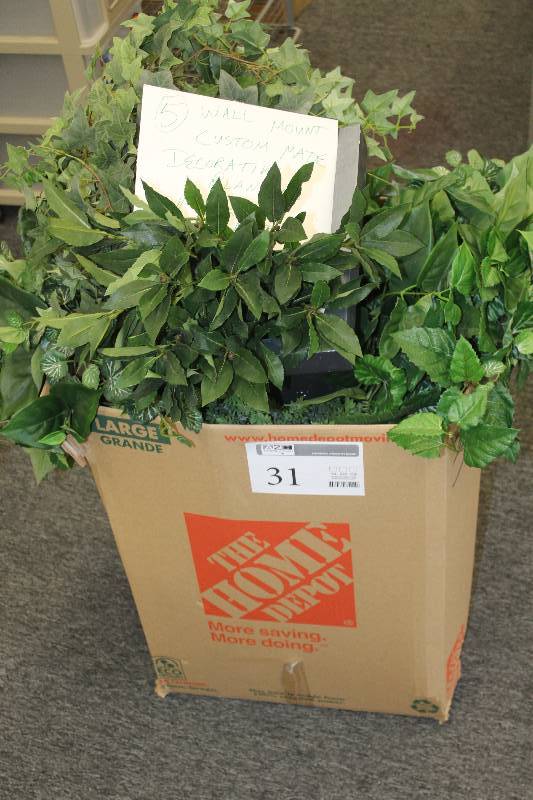 lot 31 image: Lot of (5) Wall Mount Custom Made Decorative Planters w Silk Plants