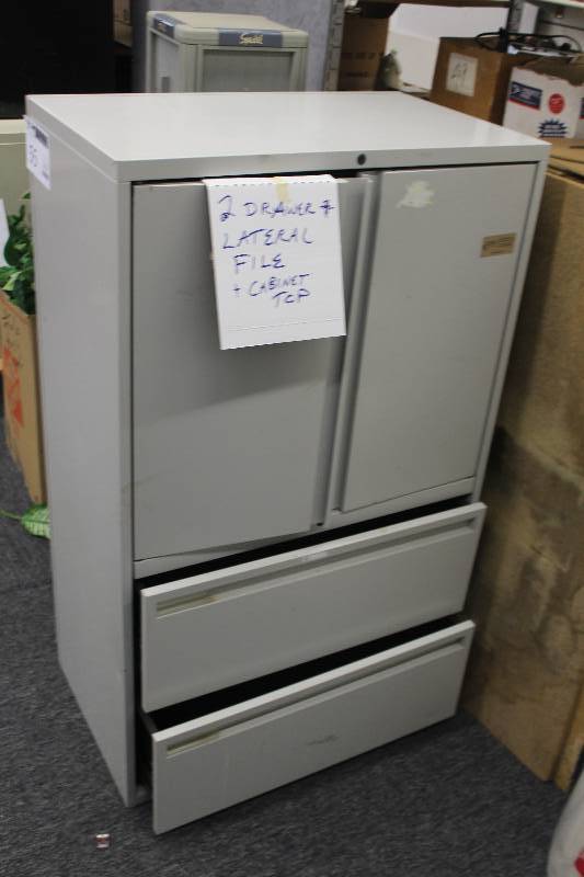lot 55 image: 2-Drawer Lateral File w 2-Door Cabinet Top