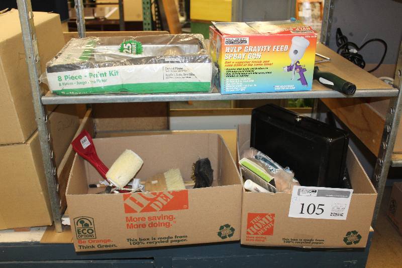 lot 105 image: Lot of (2) Boxes of Painting Supplies