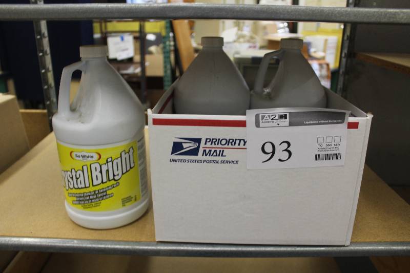 lot 93 image: Box Lot of Crystal Bright Liquid Chlorine For Pools 1-Gallon Plastic Jugs