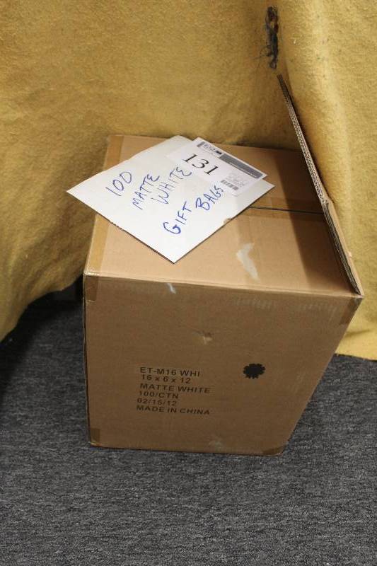 lot 131 image: Box Lot of Gloss White Gift Bags