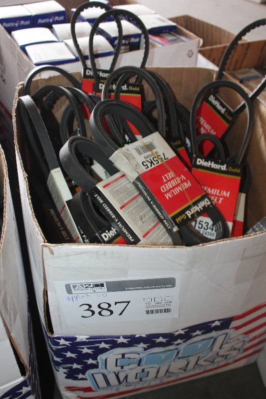 lot 387 image: Lot of (Approximately 30) Diehard Premium V-Ribbed Belts New In Box Includes 755K5, 15345, 17370, 15380