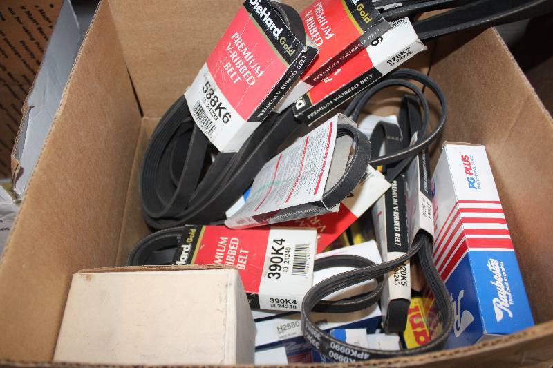 lot 279 image: Lot of (Approximately 20) Diehard Premium V-Ribbed Belts, Raybestos PG Plus Brake Parts, Stant Locking Fuel Caps New In Box Includes 538K6, 320K4, 975K7, 480K5, 390K4, 420K5, 480K5, H2545, H2581, 10492, 10420, H2581