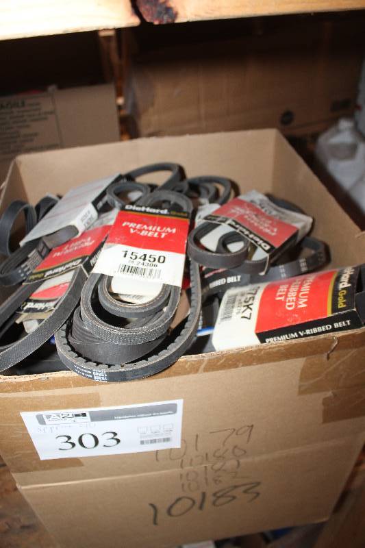 lot 303 image: Lot of (Approximately 40) Diehard Premium V-Ribbed Belts, Raybestos PG Plus Brake Parts New In Box Includes 15450, 375K7, 17395, 300K3, 685K6, 385K4, 3819, H7287, H2580, H5765A