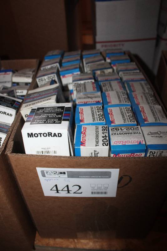 lot 442 image: Lot of (Approximately 55) MotoRad Thermostat, Fuel Cap New In Box Includes MGS-837, 204-192, 202-192, 238-192,
