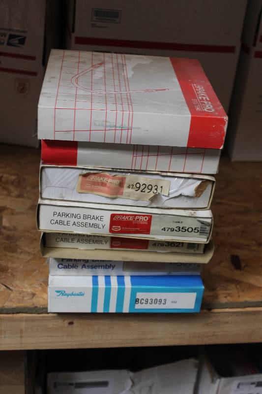 lot 632 image: Lot of (7) Raybestos, Brake-Pro Parking Brake Cable Assembly New In Box Includes 3505, 3621, 2931, 3093, 3097, 3581, 2814