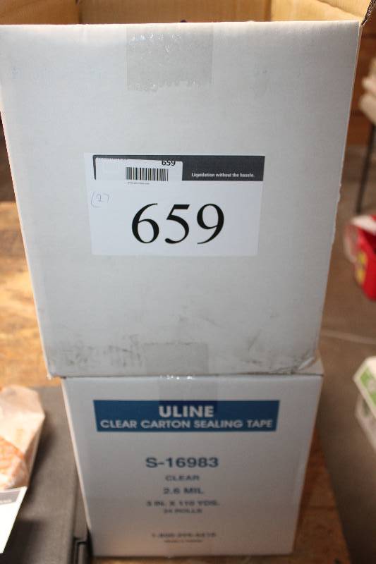 lot 659 image: Lot of (2) Boxes of ULine S-16983 2.6 MIL 3x330x24-Rolls Clear Carton Sealing Tape w Tape Gun