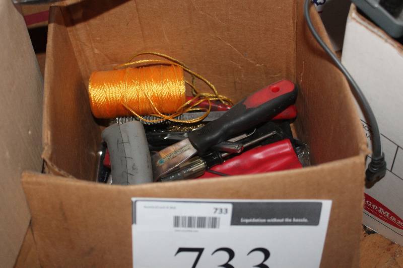 lot 733 image: Box Lot Including Roll Of String, Tools