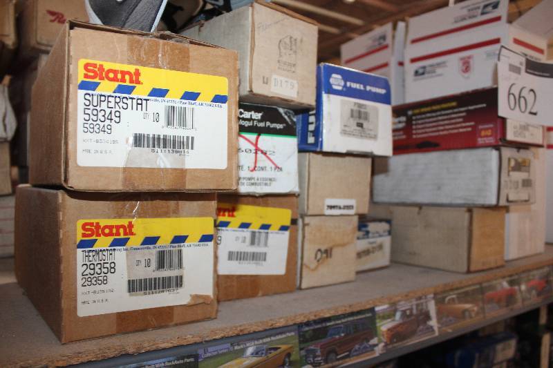 lot 662 image: Shelf Lot of NAPA Fuel Pump, Standard Air Flow Sensor, Stant Thermostat New In Box Includes 29358, 29349, D179, P74054