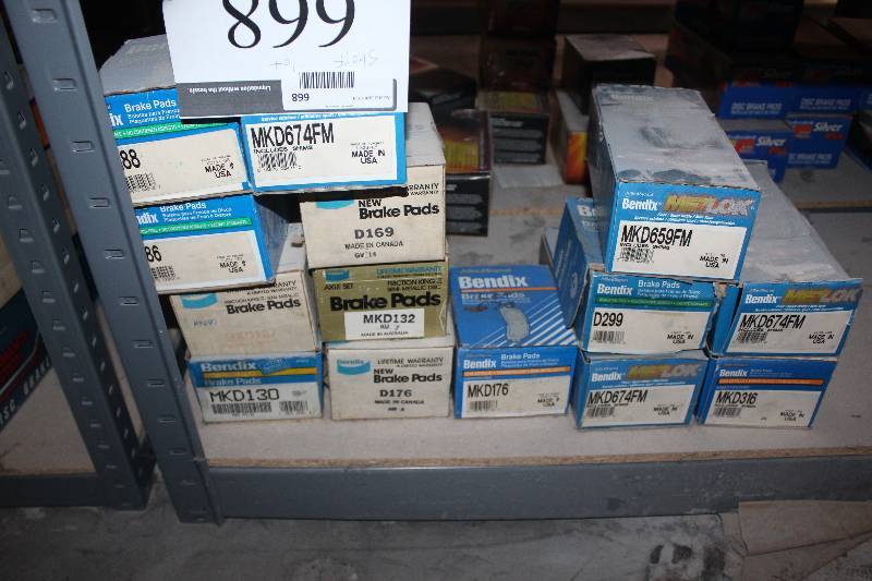 lot 668 image: Shelf Lot of Bendix Disc Brake Pads New In Box Includes MKD130, MKD132, D176, MKD187, MKD674M, D169, MKD659FM, D299, MKD674FM, MKD316