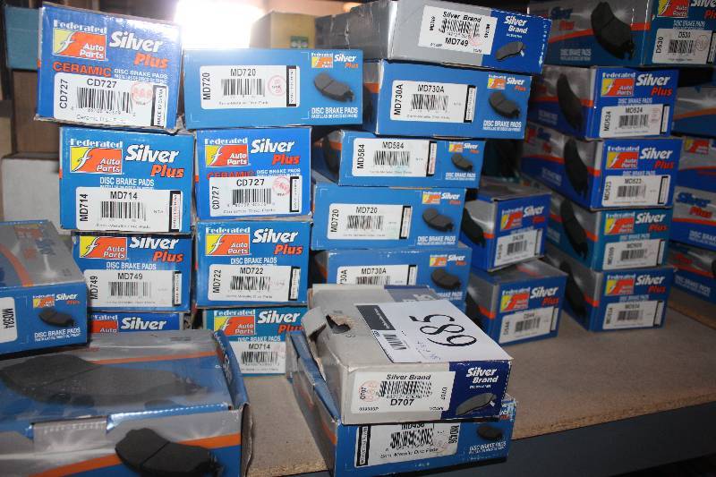 lot 685 image: Shelf Lot of Federated Auto Parts Disc Brake Pads New In Box Includes CD727, MD714, CD727, MD722, MD720, MD730A, MD584, D436, D544, MD523, MD509, MD534