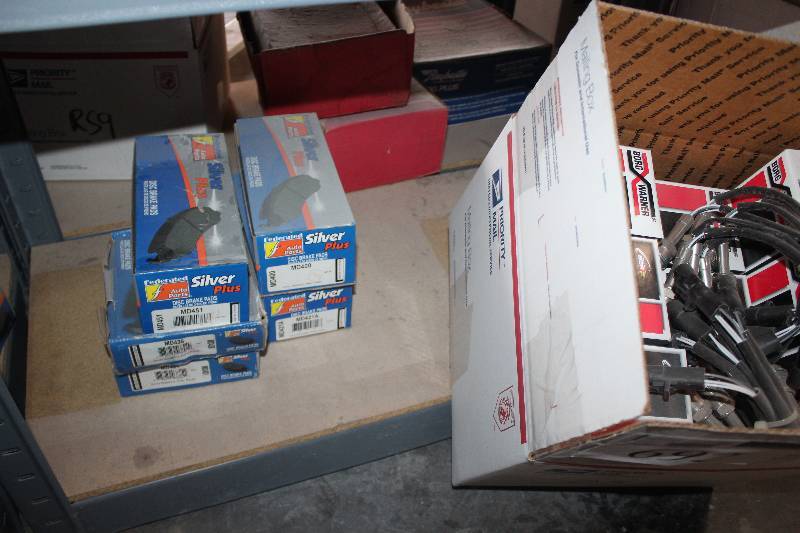 lot 692 image: Shelf Lot of Federated Auto Parts Disc Brake Pads, Borg Warner Electrical Parts New In Box Includes OS152, MD451, MD436, MD401, MD400, MD421A,
