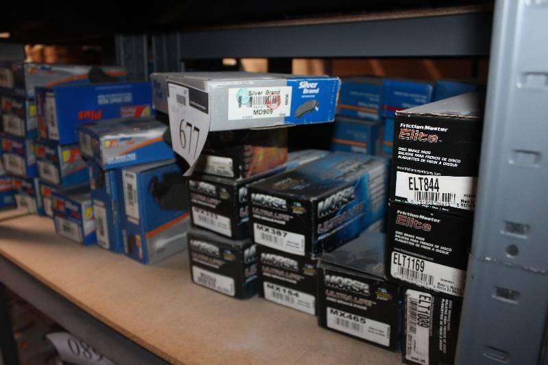 lot 677 image: Shelf Lot of Federated Auto Parts, Morse, Elite Disc Brake Pads New In Box Includes MD465, CD906A, MD935, MD908, ELT1028, MX333, MX499A, MX387, MX154, MX465, ELT844, ELT1169, ELT1039,