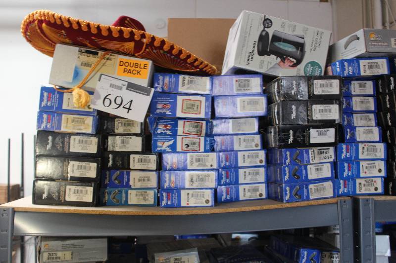 lot 694 image: Shelf Lot of Raybestos Disc Brake Pads New In Box Includes PGD648M, ATD748M, ATD842M, ATD926M, PGD215M, ATD721C, ATD562C, PGD674AQS, PGD640AQS, PGD674AQS, PGD674AQS, PGD652M, PGD369M, PGD358M, PGD751M, PGD704M, PGD652M, ATD153M, PGD945M, PGD933M
