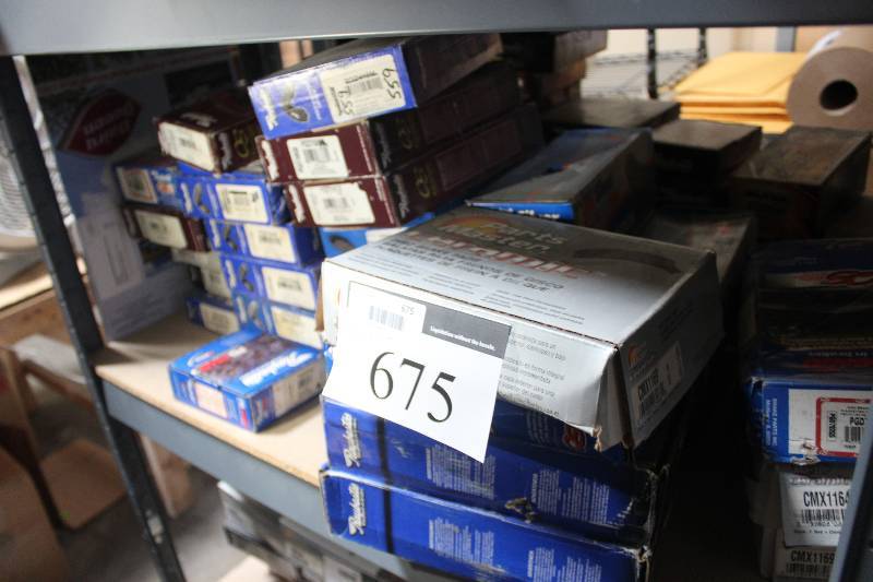 lot 675 image: Shelf Lot of Federated Auto Parts, Parts Master, Raybestos Disc Brake Pads New In Box Includes PGD792QS, CMX1164, MD821, MD802, PGD758QS, PGD704M, PGD667M, PGD374M, CMX617, ATD588C