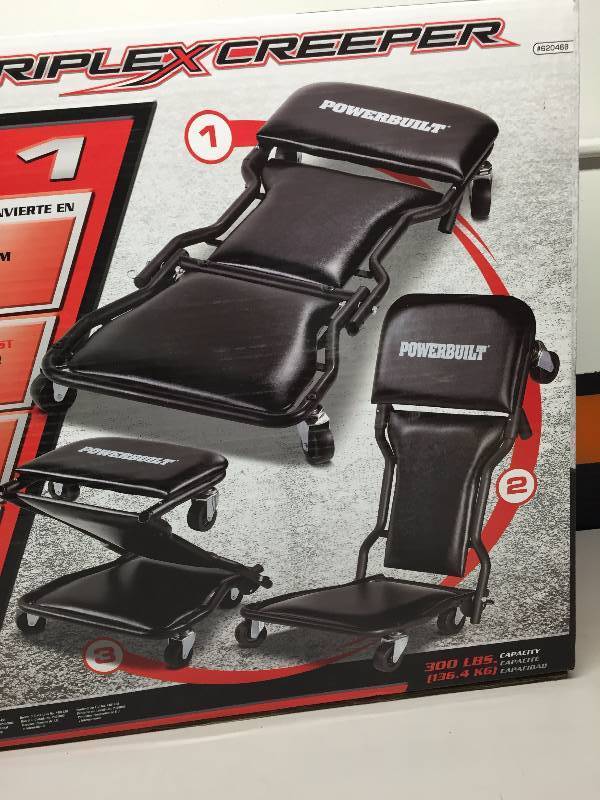 lot 12 image: POWERBUILT 3 IN 1 CREEPER, TRIPLE X CREEPER 9 (MISSING 1 CASTER WHEEL)