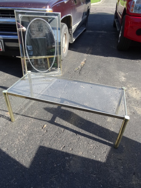 lot 10 image: Metal Framed Coffee Table with Glass Top.