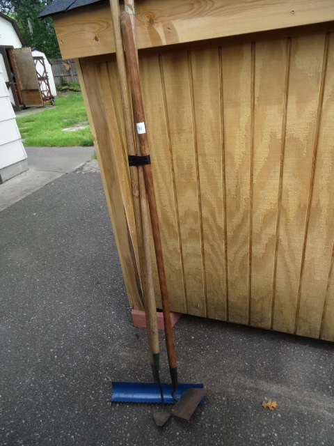 lot 92 image: Rake and 2 Garden Hoes