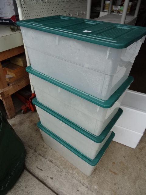 lot 101 image: 4 Plastic Bins with Lids 24 X  14 X 11