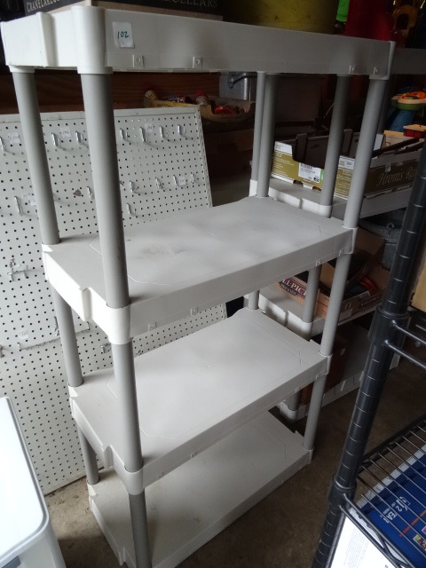 lot 102 image: Plastic Shelving Unit 31 X 16 X 57
