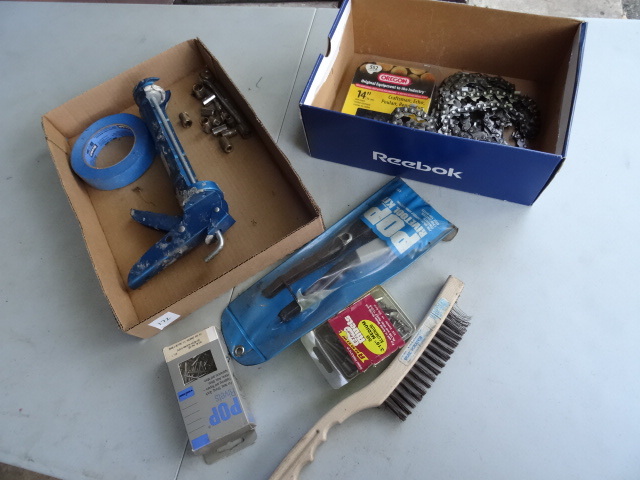 lot 172 image: Misc Chain Saw Chains, Rivet Gun,