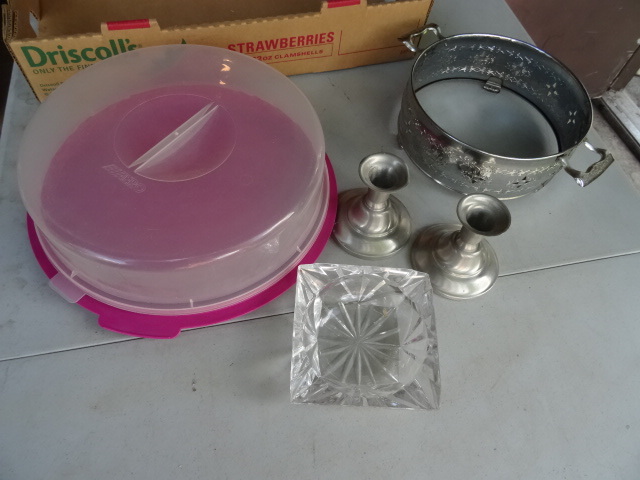 lot 207 image: Silver Candle Holders, Ashtray,
