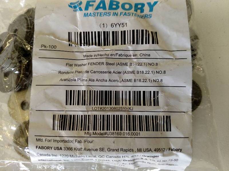 lot 98 image: 100 pk. No. 8 Fender Washers...