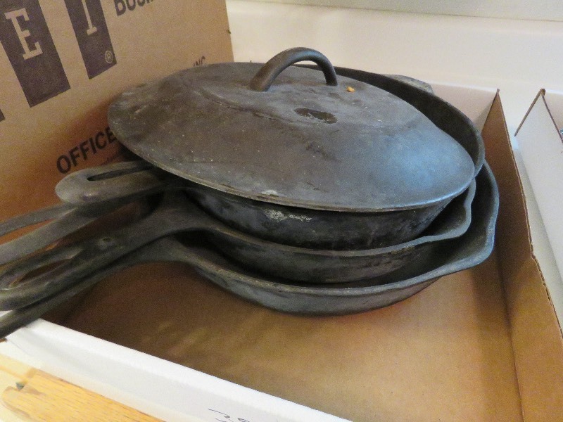 4 Cast Iron pans and one lid