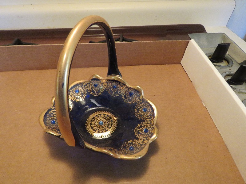 Vintage Glass basket with blue stones