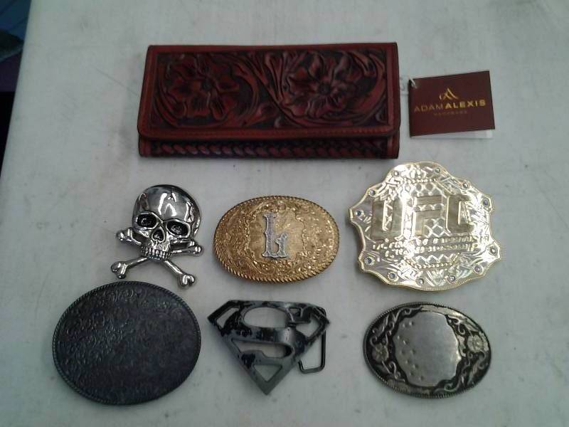 NEW With Tags-Adam Alexis Hand Crafted Leather Wallet & Belt Buckles