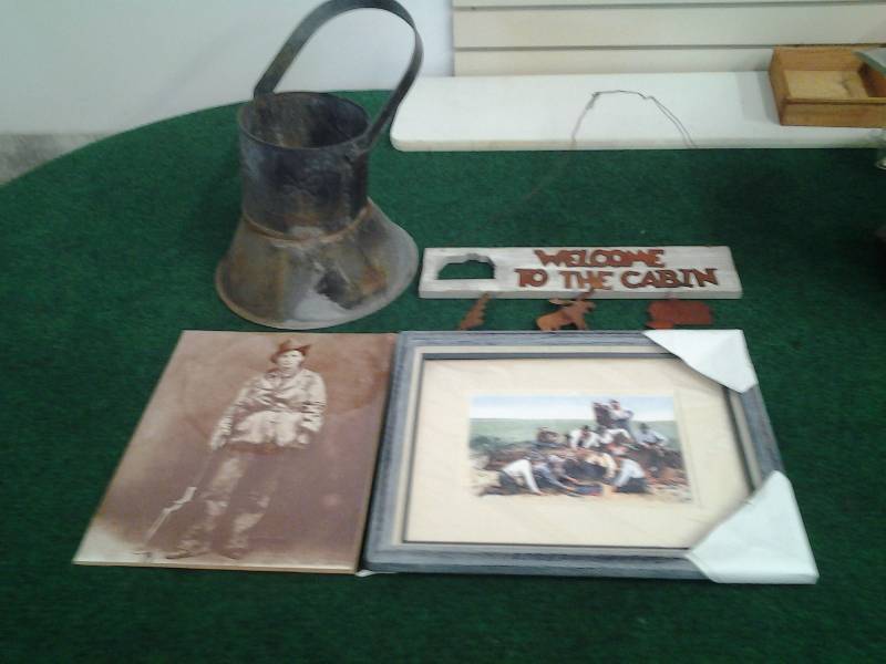 Cowboys Shooting Craps Print, Calamity Jane Print, Frame, Rusty Sign, 2-Piece Metal Pail