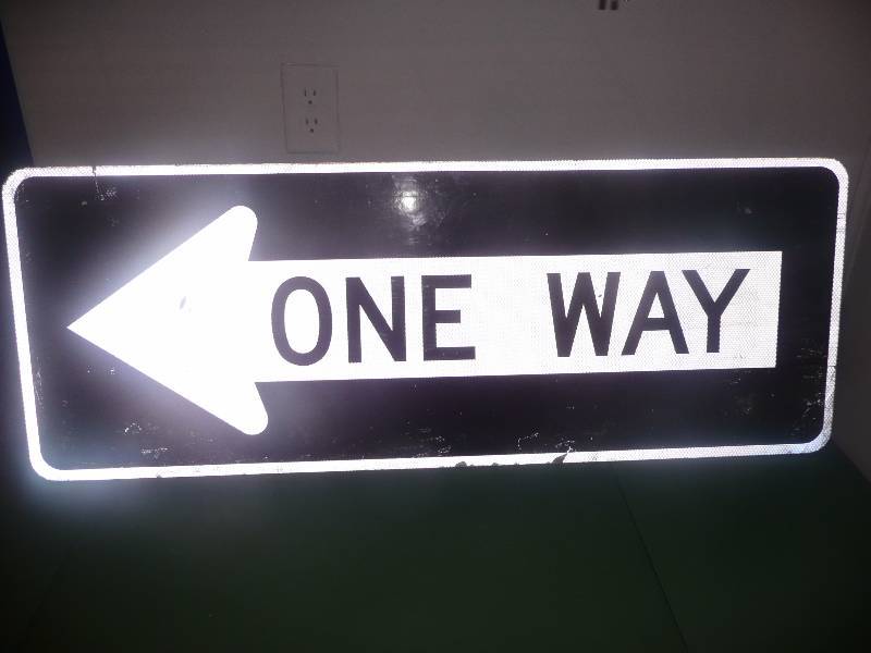 lot 3 image: VINTAGE ONE WAY SIGN (Reflective) 48in wide 18in high