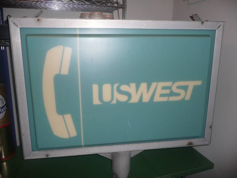 lot 30 image: VINTAGE US WEST Pay Phone Doubled Sided Telephone Light  Sign (The Real Deal) Needs A Bulb