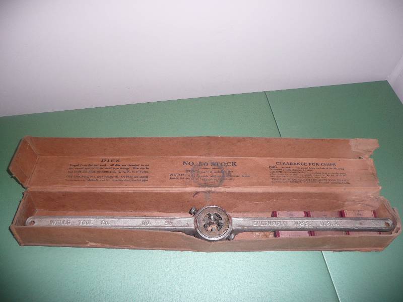 lot 47 image: Antique Wells Tool Company No. 50 Tap and Die Set Complete In Box Very Rare In Box Set
