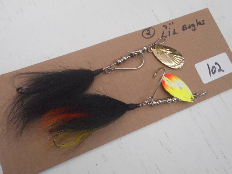 lot 102 image: (2) 7 Lil Eagle Muskie Spinner Lur...