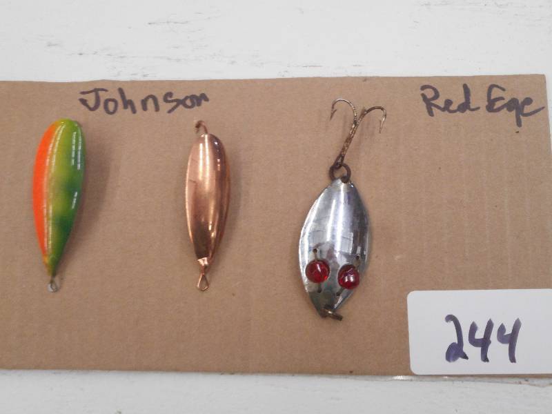 lot 244 image: (2) Johnson & (1) Red Eye Spoon Lur...