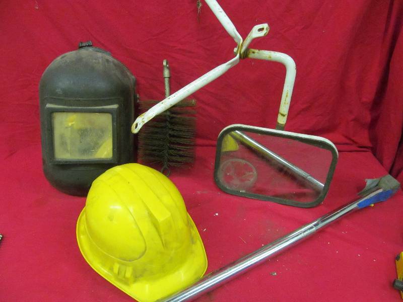 welders helmet, hard hat