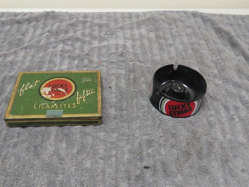 lot 62 image: Vintage Lucky Strike Metal Cigarette Holder and Ashtray