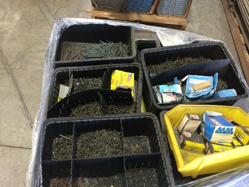 Pallet lot of nails and fasteners, screws