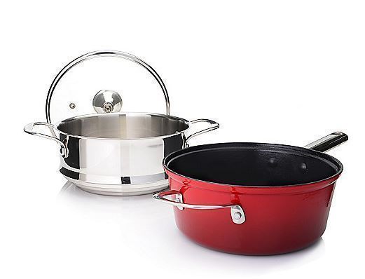Cooks Tradition� Ceramic Nonstick Lightweight Cast Iron Steamer & Sauce Pan Set- YELLOW