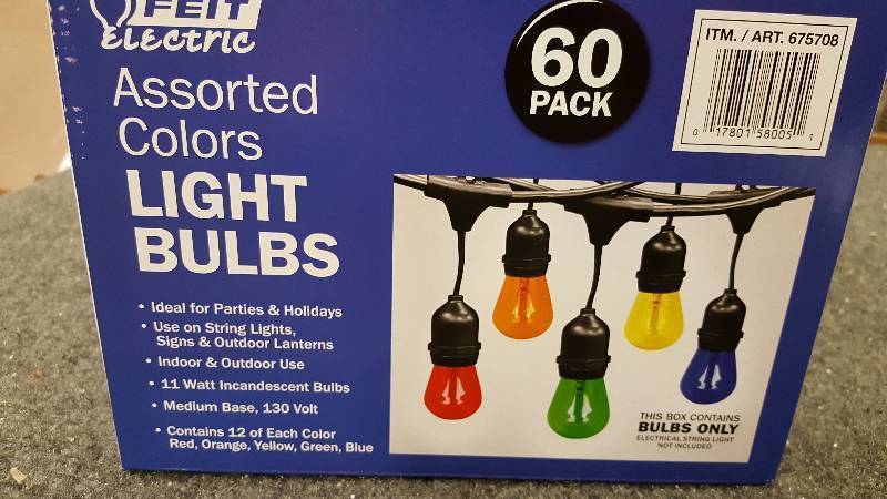 Assorted Colors LIGHT BULBS  60 pack