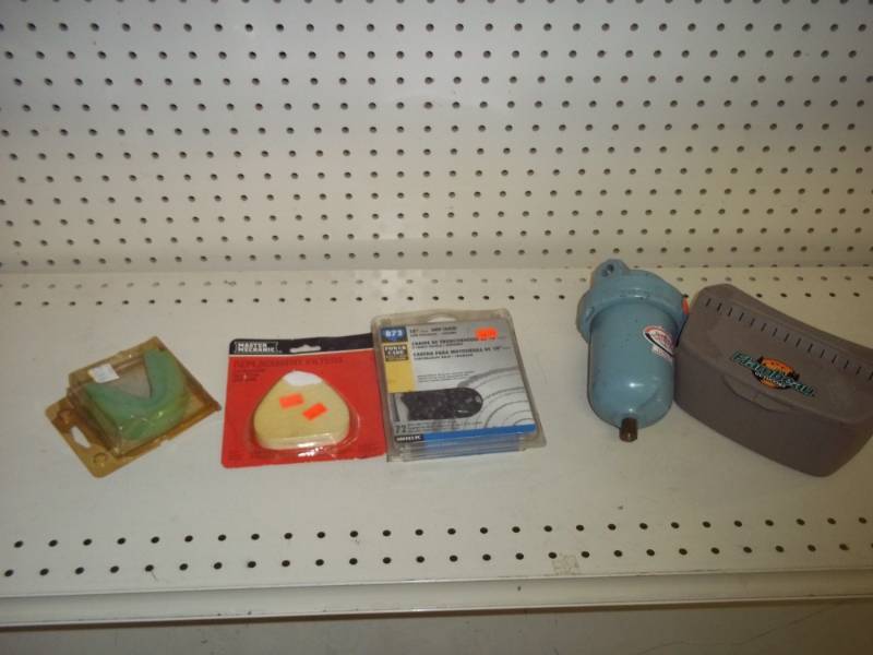 lot 206 image: Filters, chain saw chain, tackle box