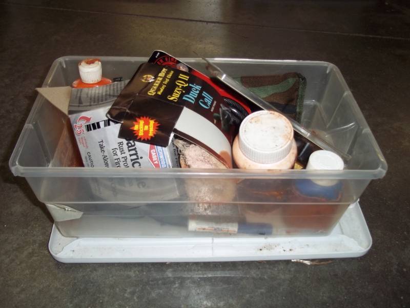 lot 246 image: Plastic Storage tote with supplies