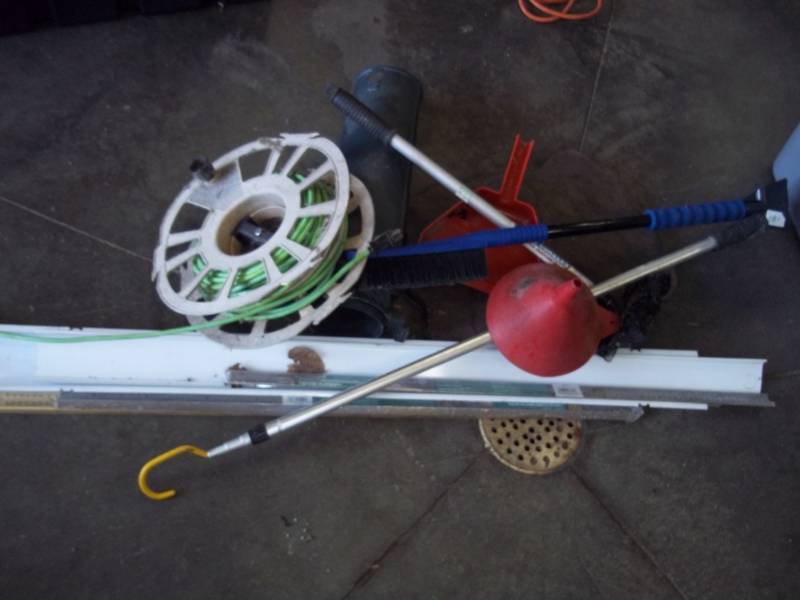 lot 297 image: Ice Scraper, funnel, extension cord, dust pan, etc
