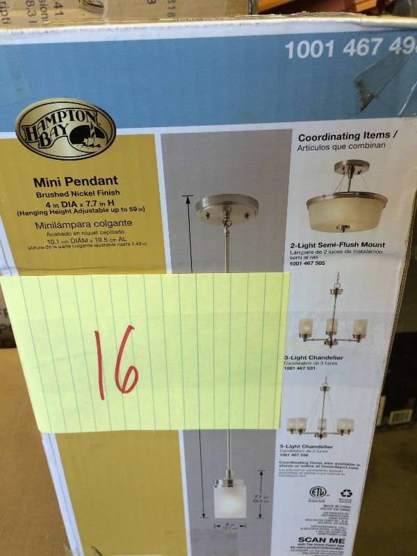 Hampton Bay 1-Light Brushed Nickel Mini Pendant New